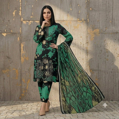 3PC Digital Printed Lawn Collection With Embroided Neck Line And Daman NSC-1066
