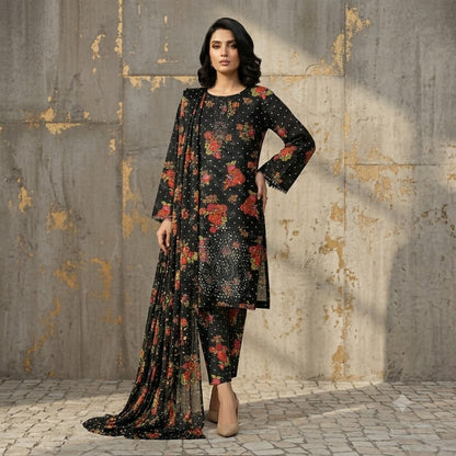 3PC Digital Printed Lawn Collection With Embroided Neck Line And Daman NSC-1068