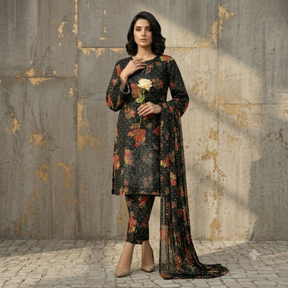 3PC Digital Printed Lawn Collection With Embroided Neck Line And Daman NSC-1068