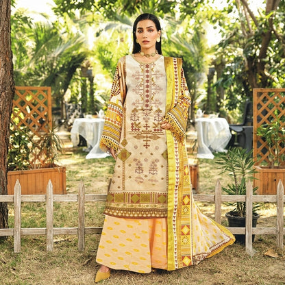 3PC Digital Printed Lawn Collection With Embroided Neck Line And Daman NSC-1055