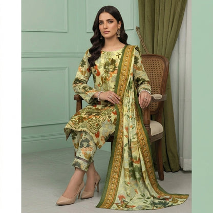3PC Digital Printed Lawn Collection With Embroided Neck Line And Daman NSC-1056
