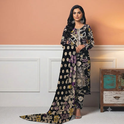 3PC Digital Printed Lawn Collection With Embroided Neck Line And Daman NSC-1071