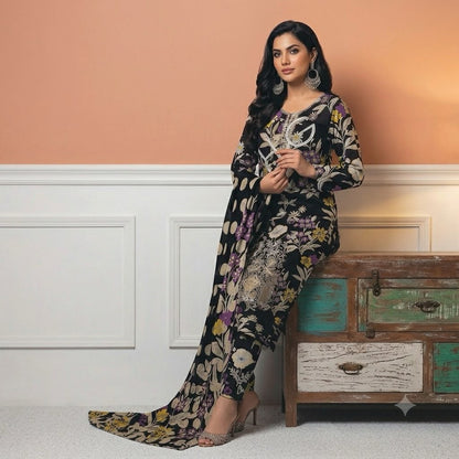 3PC Digital Printed Lawn Collection With Embroided Neck Line And Daman NSC-1071