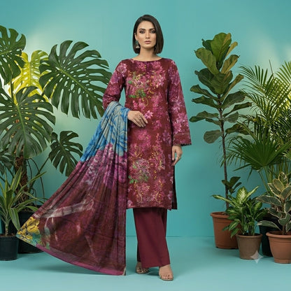 3PC Digital Printed Lawn Collection With Embroided Neck Line And Daman NSC-1070