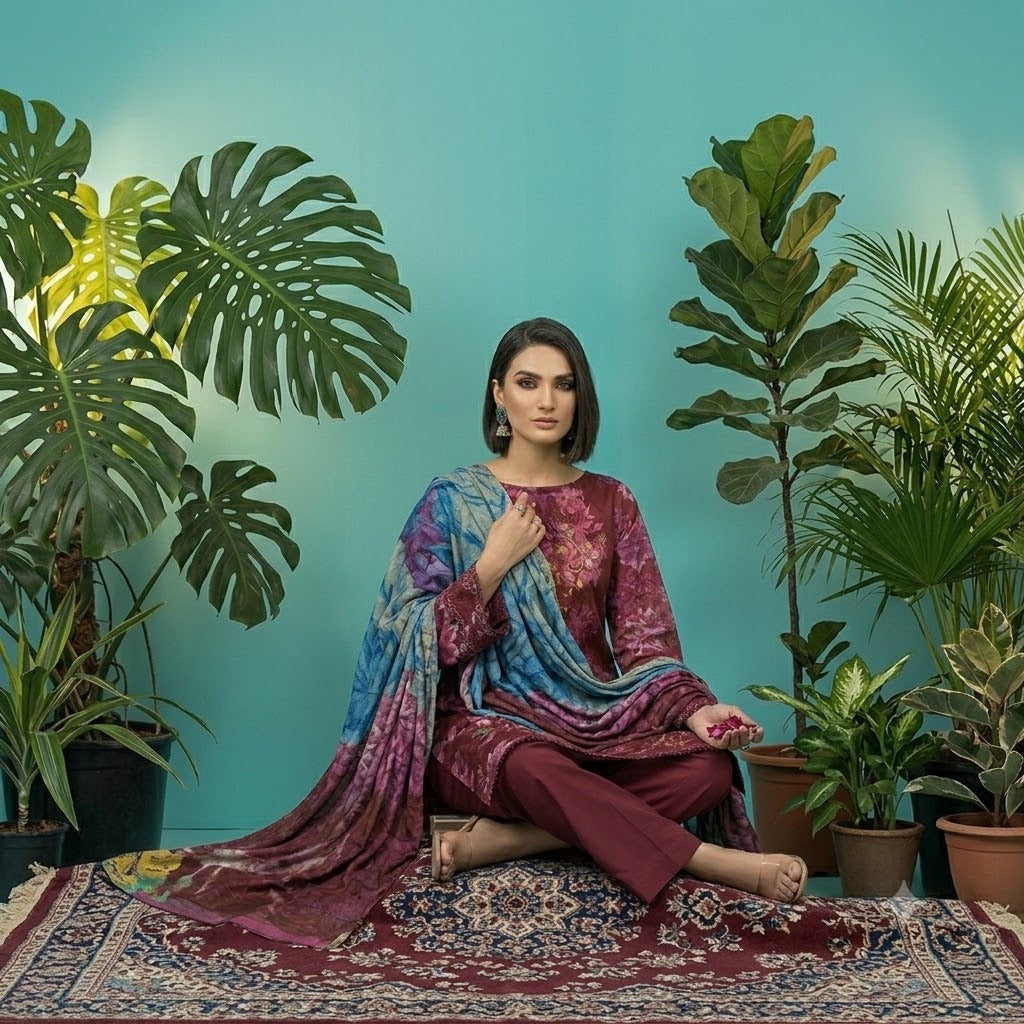 3PC Digital Printed Lawn Collection With Embroided Neck Line And Daman NSC-1070