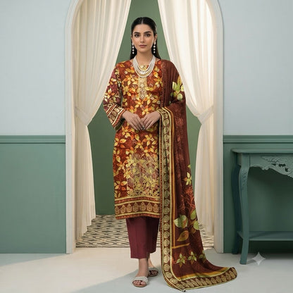 3PC Digital Printed Lawn Collection With Embroided Neck Line And Daman NSC-1072