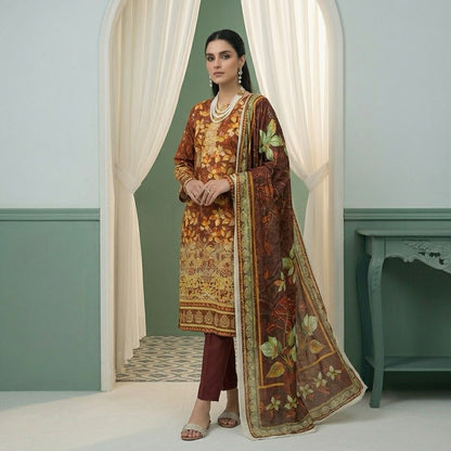 3PC Digital Printed Lawn Collection With Embroided Neck Line And Daman NSC-1072