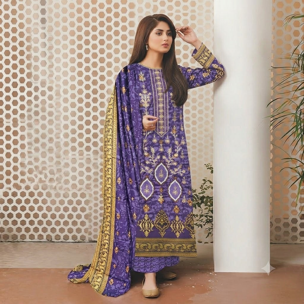 3PC Digital Printed Lawn Collection With Embroided Neck Line And Daman NSC-1084