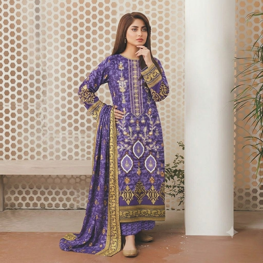 3PC Digital Printed Lawn Collection With Embroided Neck Line And Daman NSC-1084