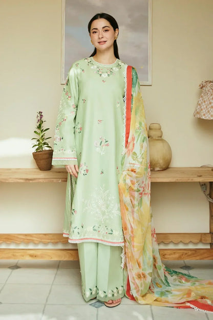 Dhanak-3PC Embroidered Shirt with Digital Printed Shawl - 3238