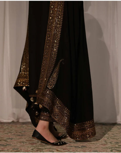 3PCS Dhanak Embroidered Shirt with Organza Sequins Embroidered Dupatta Winter Collection ULM- 3373