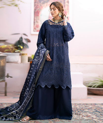 Chikankari 3PC  Dhanak Embroidered With Digital Printed Shawl-118