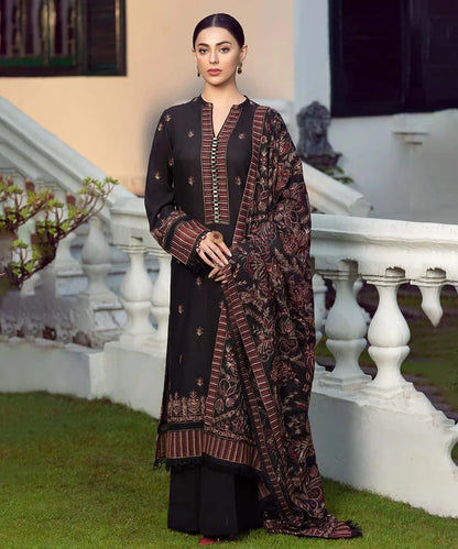 A+ 3PCS Dhanak Embroidered Shirt with Dhanak Embroidered Shawl Winter Collection ULM- 580