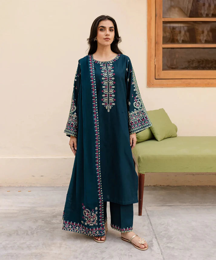 A+ 3PCS Dhanak  Embroidered Shirt with Chiffon Embroidered Dupatta Winter Collection BULM-3269
