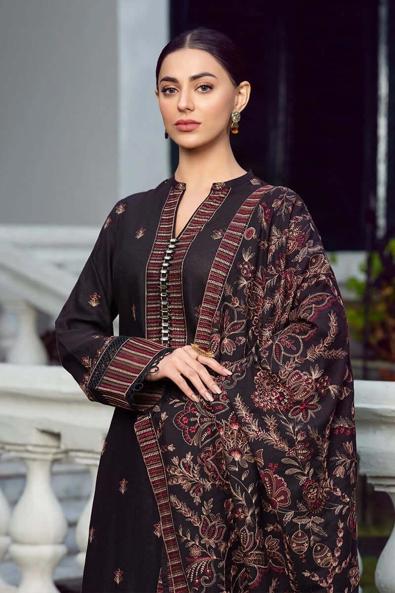 A+ 3PCS Dhanak Embroidered Shirt with Dhanak Embroidered Shawl Winter Collection ULM- 580