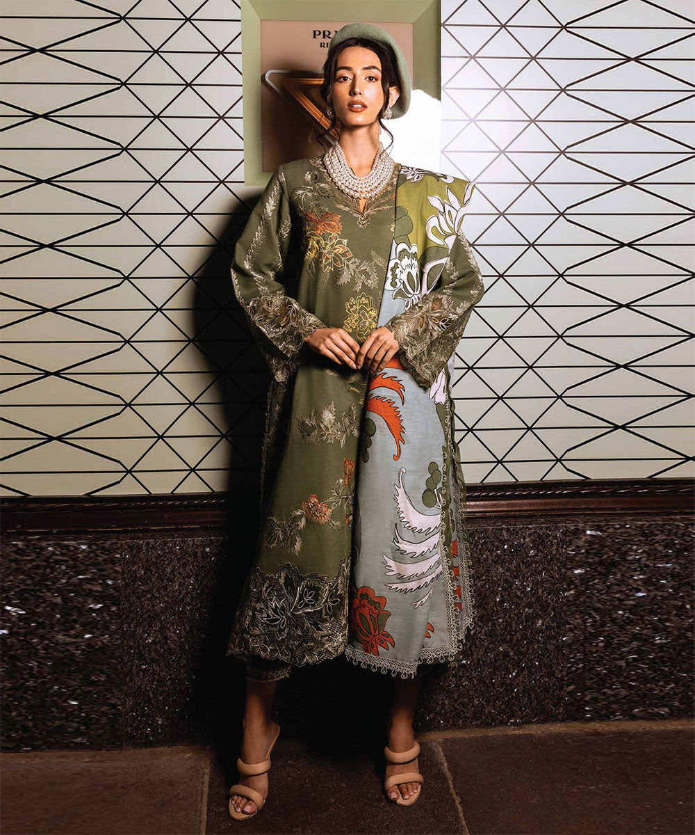 Dhanak 3PC Embroidered With Digital Printed Shawl-103