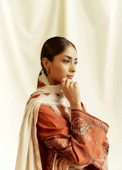 A+ 3PCS ZARA SHAHJAHAN Dhanak Embroidered Shirt With Digital Printed Shawl Winter Collection ULM-280