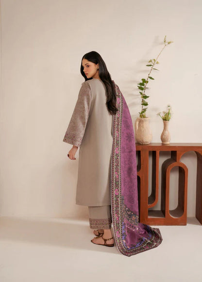 Dhanak-3PC Embroidered Shirt with Digital Printed Wool Shawl - 6444