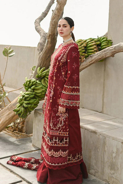 A+ 3PCS Qalamkar Dhanak Chikankari Embroidered With Dhanak Embroidered Dupatta Winter Collection ULM-139