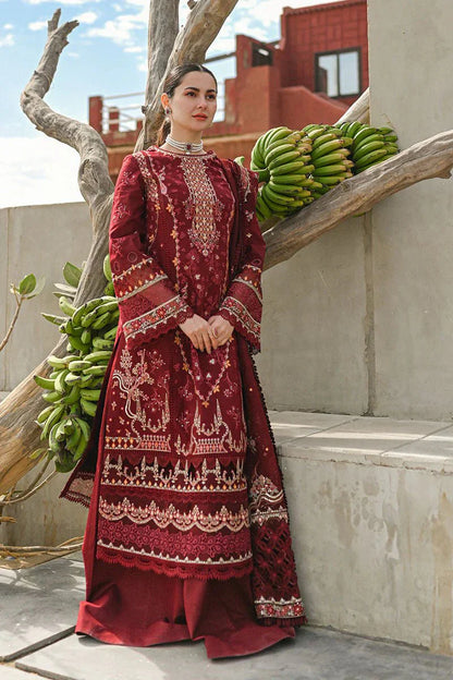 A+ 3PCS Qalamkar Dhanak Chikankari Embroidered With Dhanak Embroidered Dupatta Winter Collection ULM-139