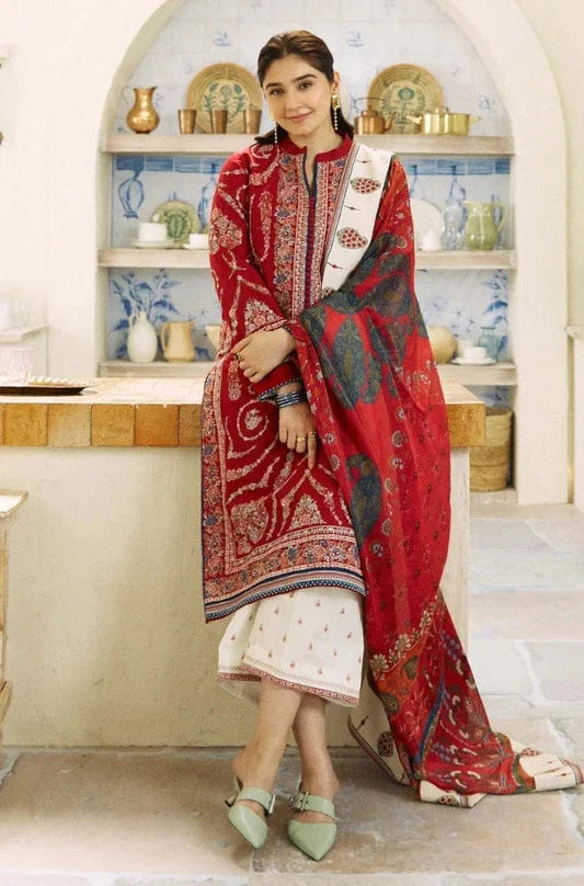 3PC Lawn Embroidered Shirt With Printed Jauqard Dupatta BU-5154