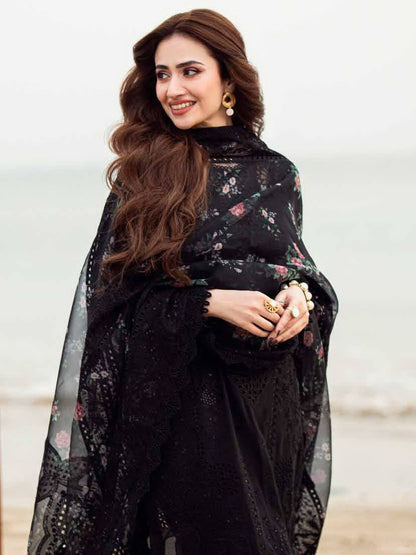 Dhanak-3PC Sequence Chikankari Embroidered Shirt with Printed Organza Dupatta - 3309