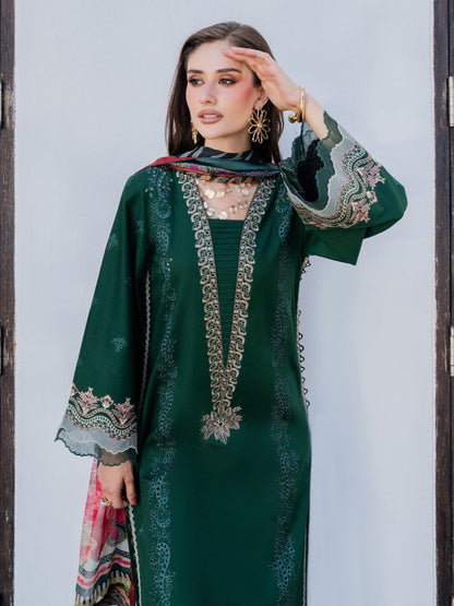 Lawn-3PC Chikankari Embroidered Shirt With Digital Printed Jacquard Dupatta-5338