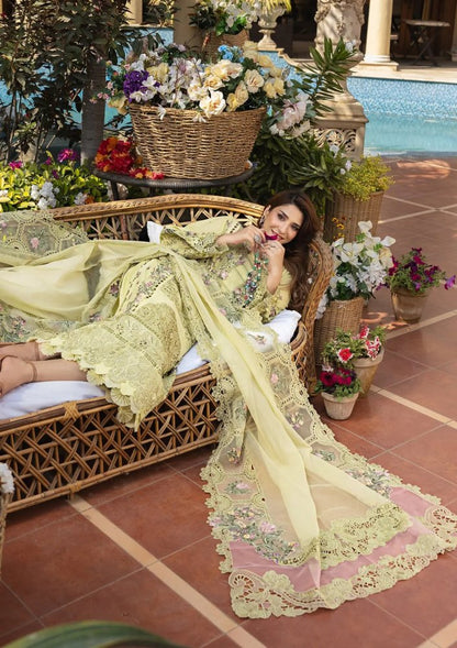 Lawn-3PC Chikankari Embroidered Shirt With Khadi Net Embroidered Dupatta-5302