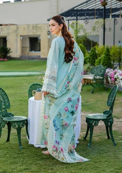 Dhanak-3PC Chikankari Embroidered Shirt with Digital Printed Embroidered Shawl - 6317
