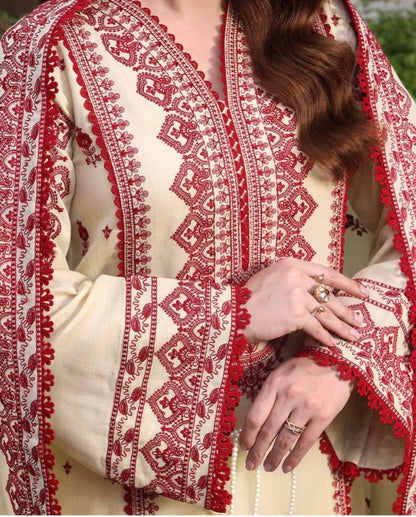 Lawn-3PC Embroidered Shirt with Cotton Net Viscose Dupatta -5140