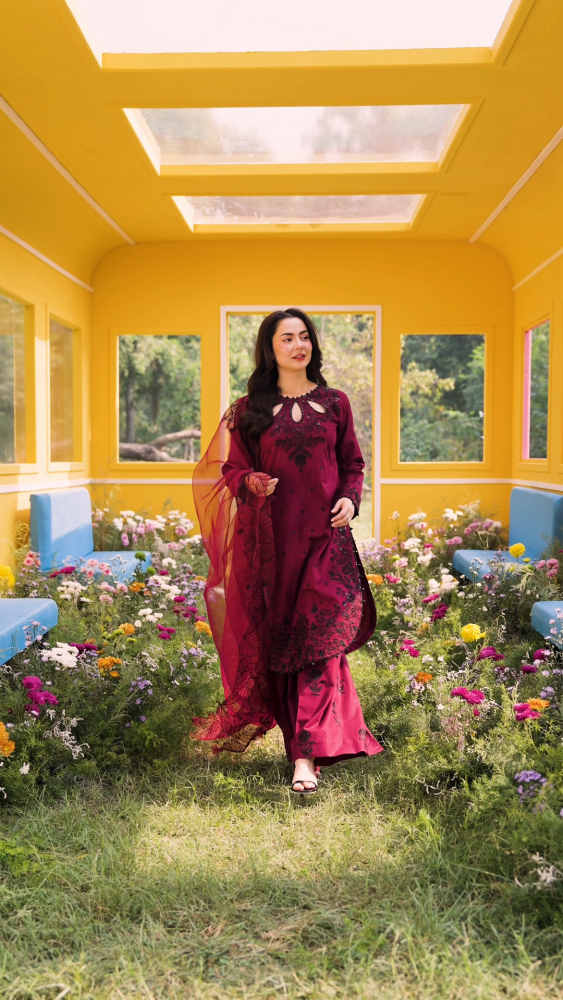Lawn-3PC Embroidered Shirt With Khadi Net Embroidered Dupatta-bu 5273