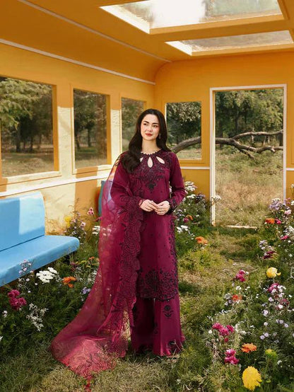 Lawn-3PC Embroidered Shirt With Khadi Net Embroidered Dupatta-bu 5273