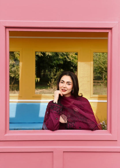 Lawn-3PC Embroidered Shirt With Khadi Net Embroidered Dupatta-bu 5273