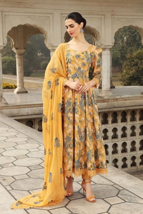 3PCS Bareeze Musturd Embroidered Lawn Collection D-355