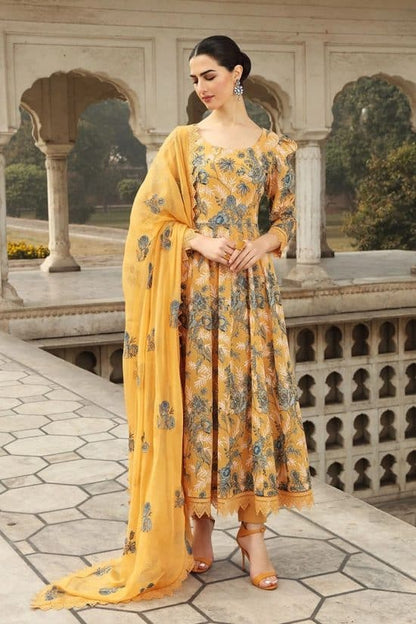 3PCS Bareeze Musturd Embroidered Lawn Collection D-355