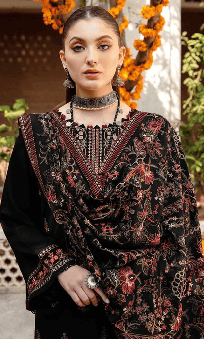 Dhanak-3PC Embroidered Shirt with Dhanak Embroidered Shawl - 1296