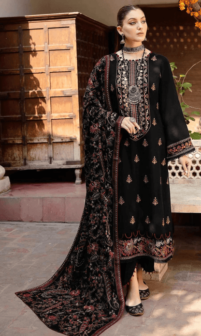 Dhanak-3PC Embroidered Shirt with Dhanak Embroidered Shawl - 1296