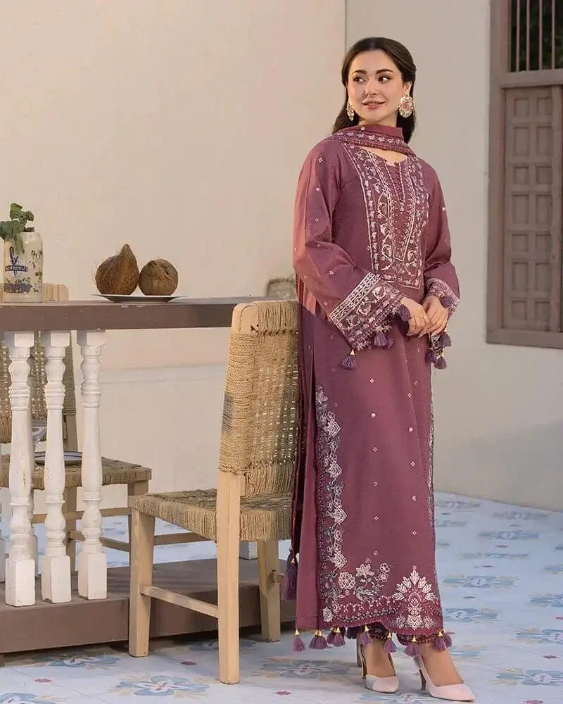 Dhanak-3PC Embroidered Shirt with Chiffon Embroidered Dupatta - 3286