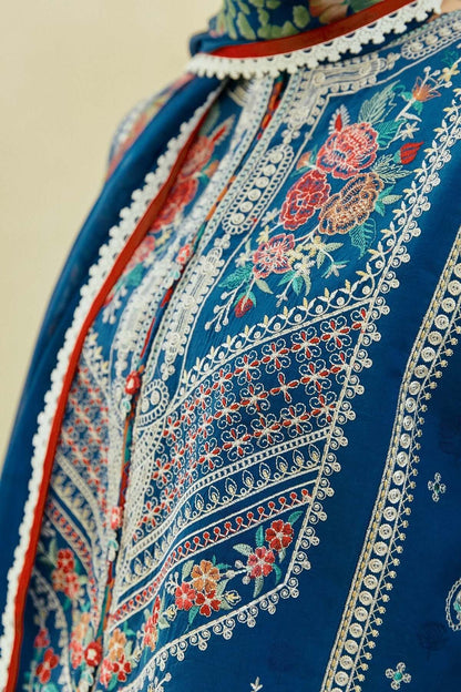 Dhanak-3PC Embroidered Shirt with Digital Printed Wool Shawl - 668