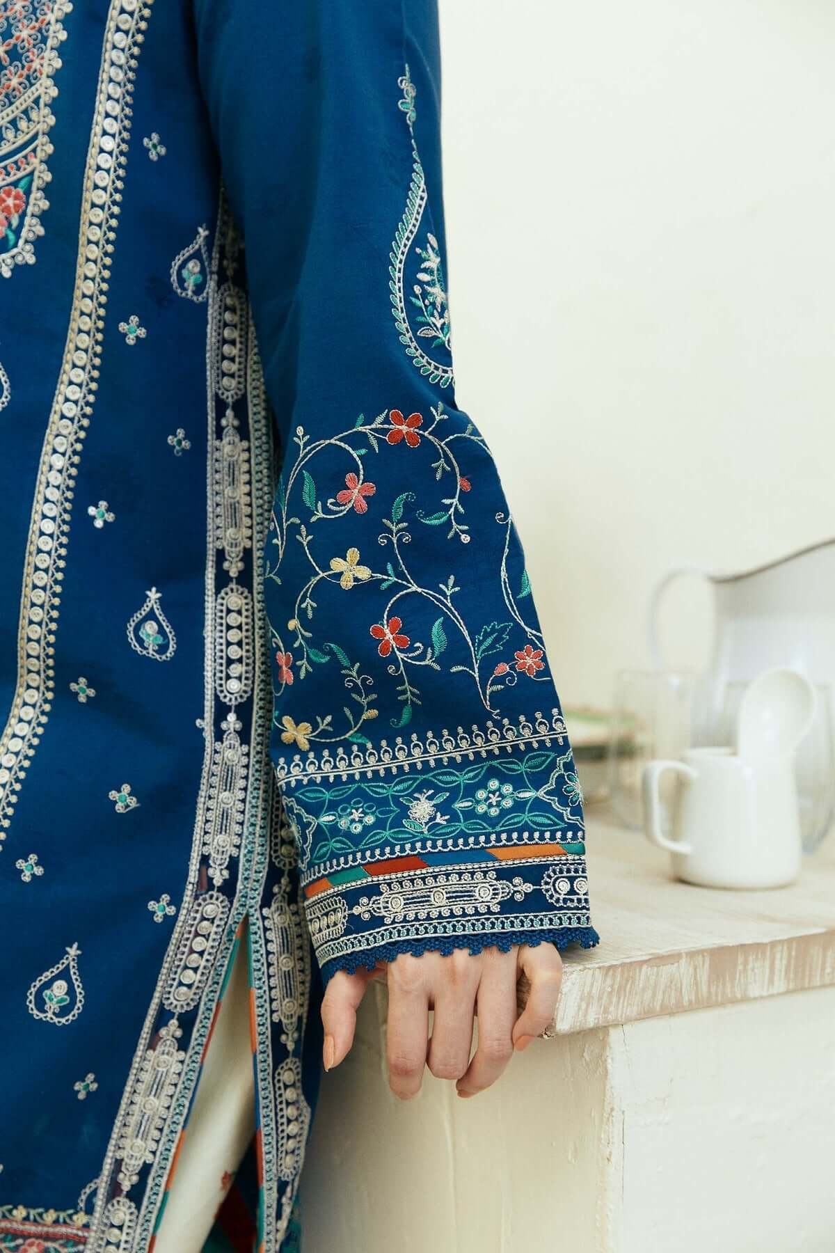 Dhanak-3PC Embroidered Shirt with Digital Printed Wool Shawl - 668