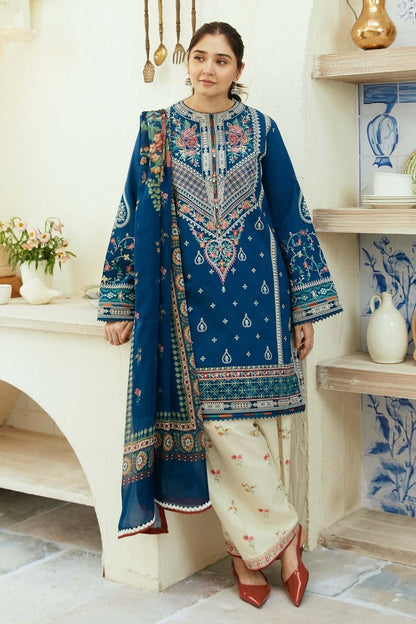 Dhanak-3PC Embroidered Shirt with Digital Printed Wool Shawl - 668