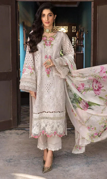 3PCS ELAF Chikankari Embroidered With Digital Printed Dupatta Lawn Collection ULM-1056