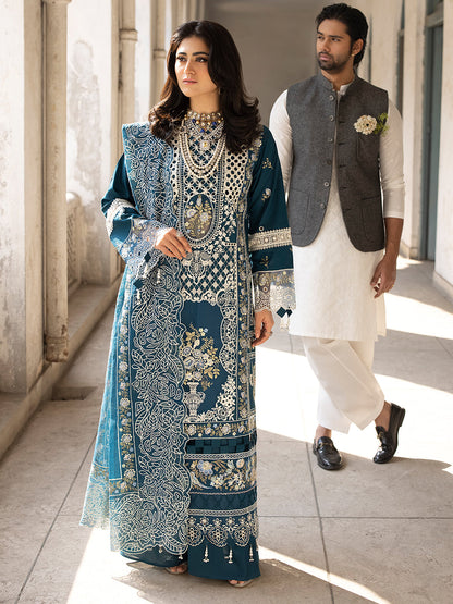 Dhanak-3PC Embroidered Shirt with Khadi Net Embroidered Dupatta - 6218