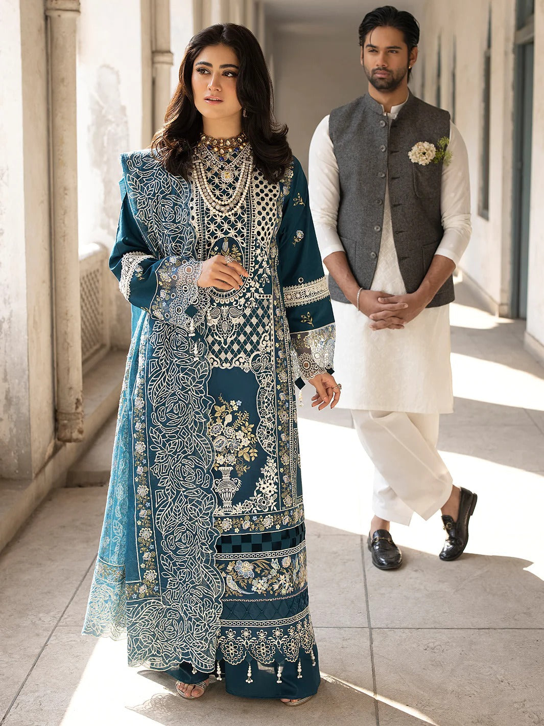 Lawn-3PC Embroidered Shirt With Khadi Net Embroidered Dupatta-5218