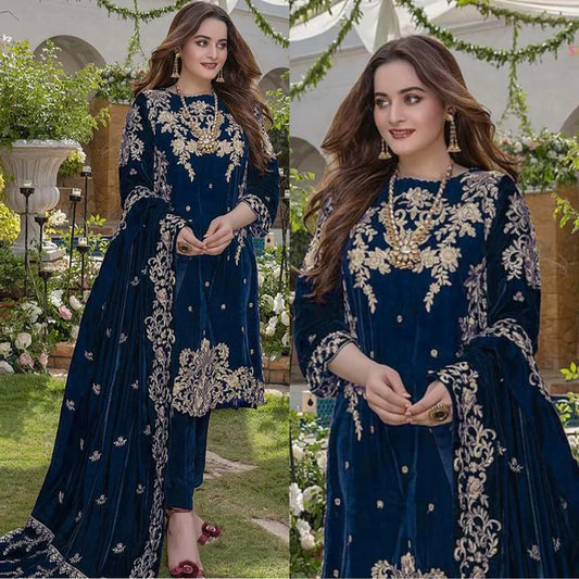 3PCS Embroidered Velvet With Velvet Shawl Velvet Winter Collection  955